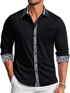 Men’s Dress Shirts Long Sleeve Button Down Business Formal Shirt Collar Cuff Contrast Casual Shirt Wedding - Buy now