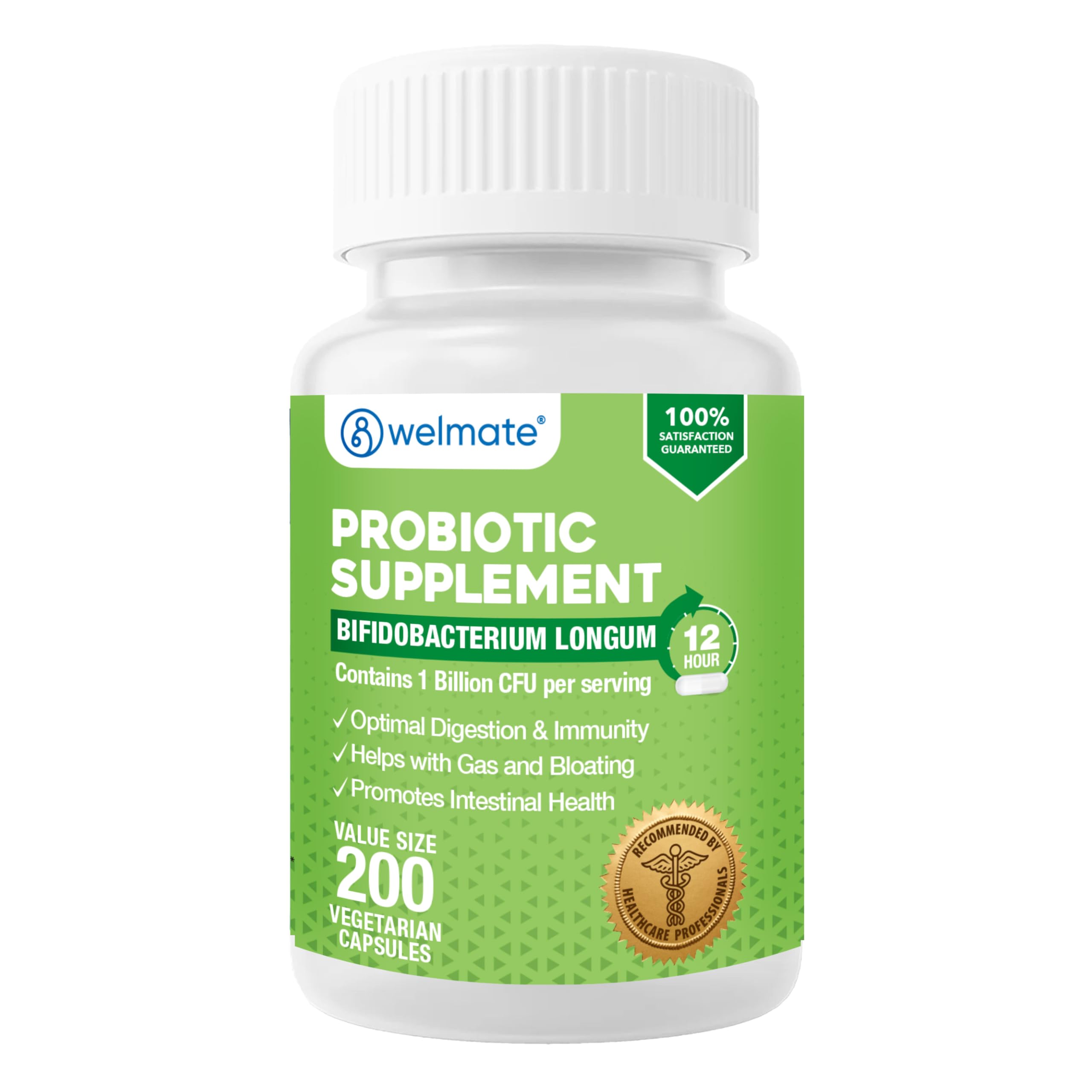 Bifidobacterium | Probiotic Supplement | Supports Gut Health | Immune Support | Digestive Enzymes | Gluten Free | Vegan | Men & Womens Probiotic | Value Size | 200 Count