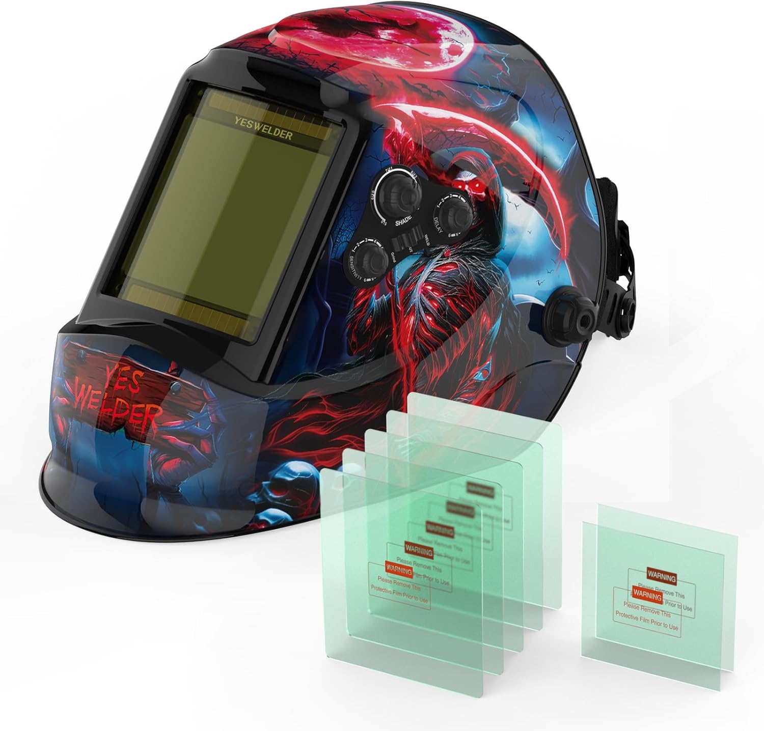 YESWELDER Large Viewing Screen 3.93"X3.66" True Color Solar Power Auto Darkening Welding Helmet & Replacement Lens