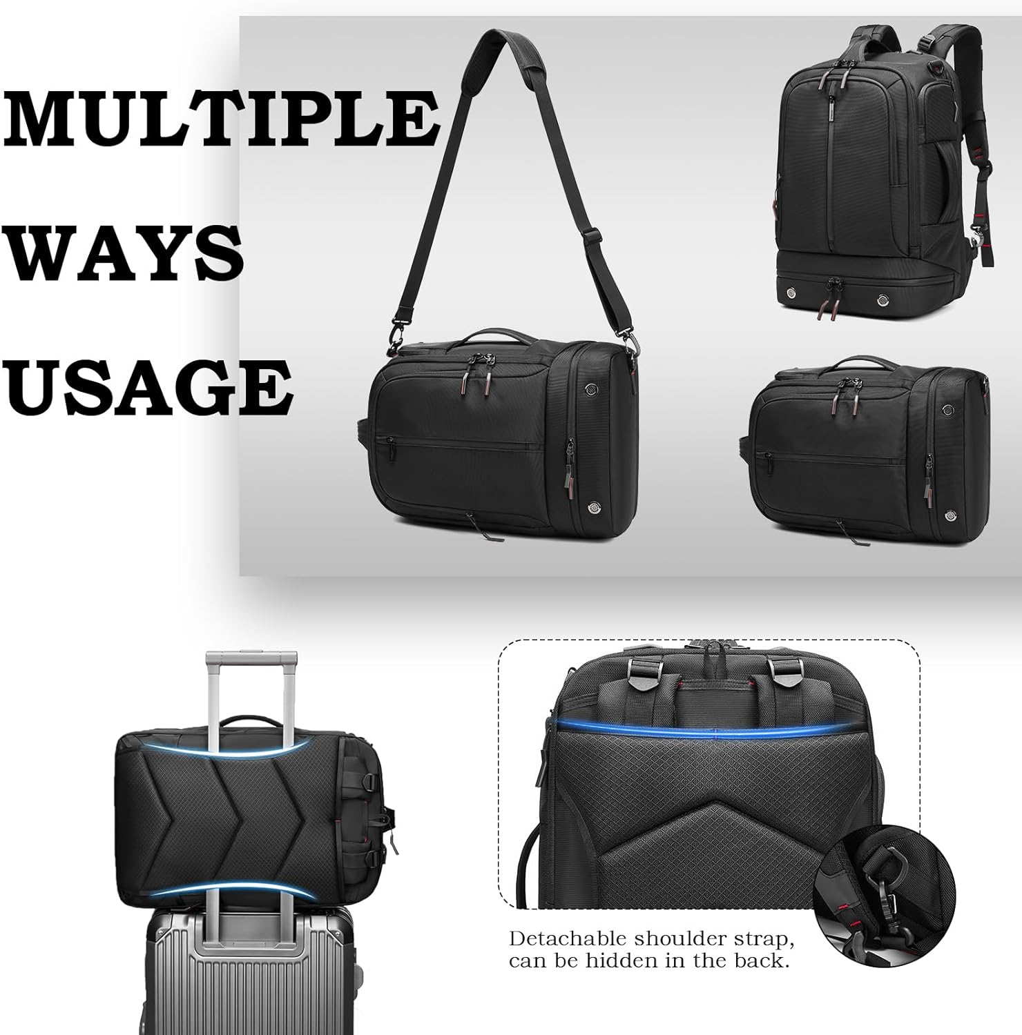 Somago 16 Inch Laptop Backpack Water Resistant Carry On Daypack Backpack Anti Theft Travel Rucksack Backpack with Shoe Compartment Shoulder Strap for Men Women, 33L (Black) - Image 4