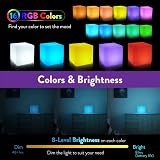 Mr.Go 4-inch Dimmable LED Night Light Mood Lamp for Kids and Adults - 16 RGB Colors - 8 Level Dimming - 4 Lighting Effect - Rechargeable - Remote Control - Decorative, Fun & Safe - White Finish Cube