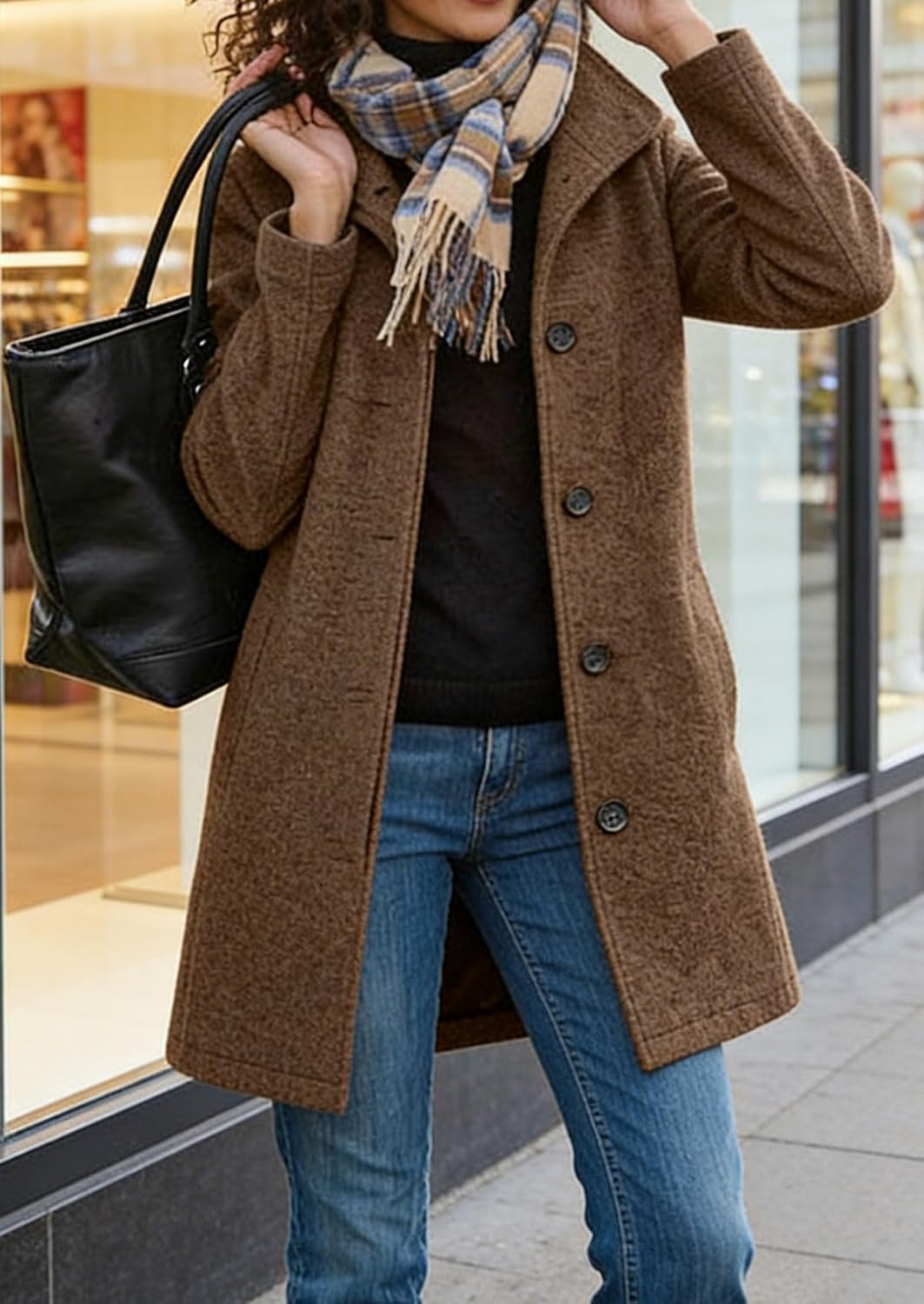 CHARTOU Women's Casual Thicken Wool Blend Stand Collar Single Breasted Pea Coat - Image 2