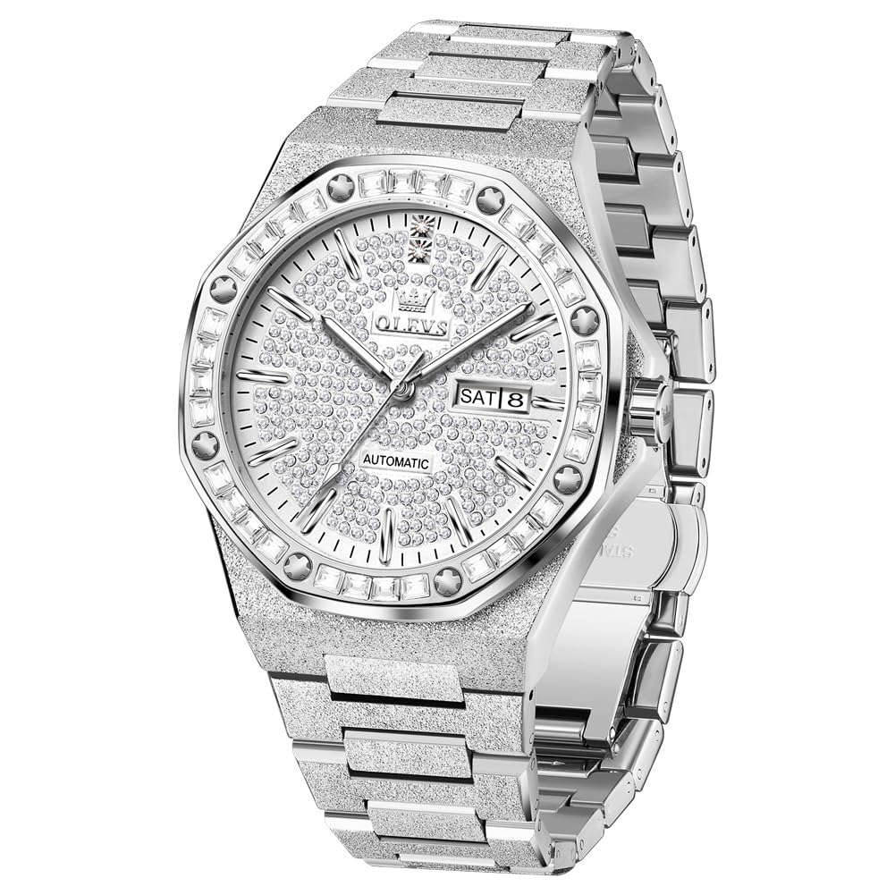 OLEVS Automatic Mens Watches Self Winding Mechanical Business Luxury Dress Wrist Watch Stainless Steel Waterproof Luminous Day Date