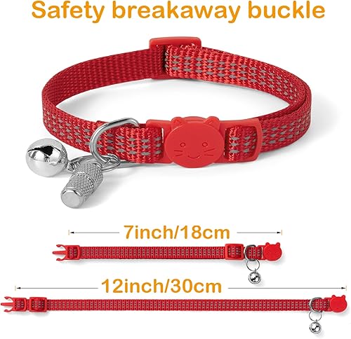 Miniatura 10 de Paquete de 6 collares reflectantes para gatos con campana, collar de seguridad para gatitos, ajustable de 7 a 12 pulgadas, para gatos hembra,