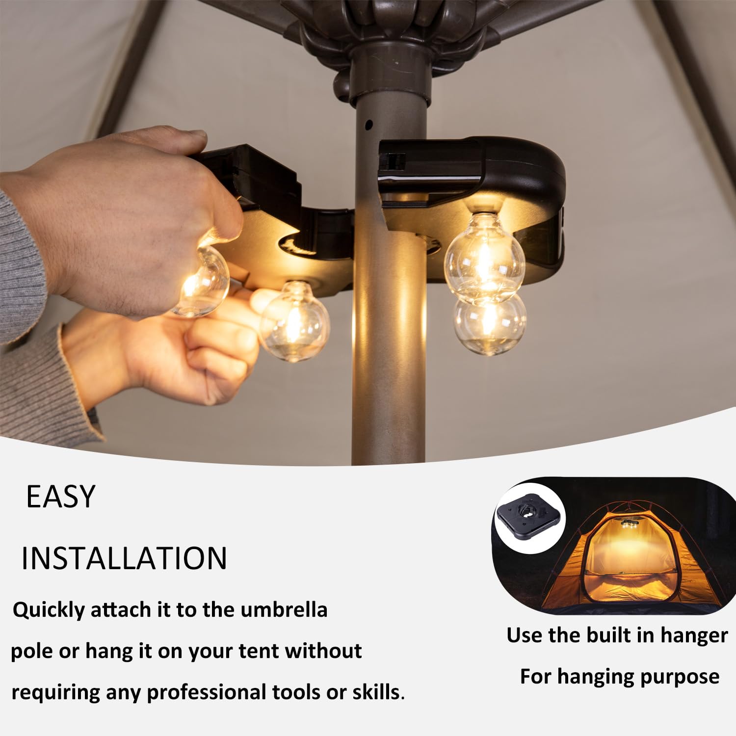 Luce a LED per ombrellone da patio a batteria con lampadine G40, 3 luci per ombrellone senza fili per cortile, tende da campeggio, barbecue o uso interno