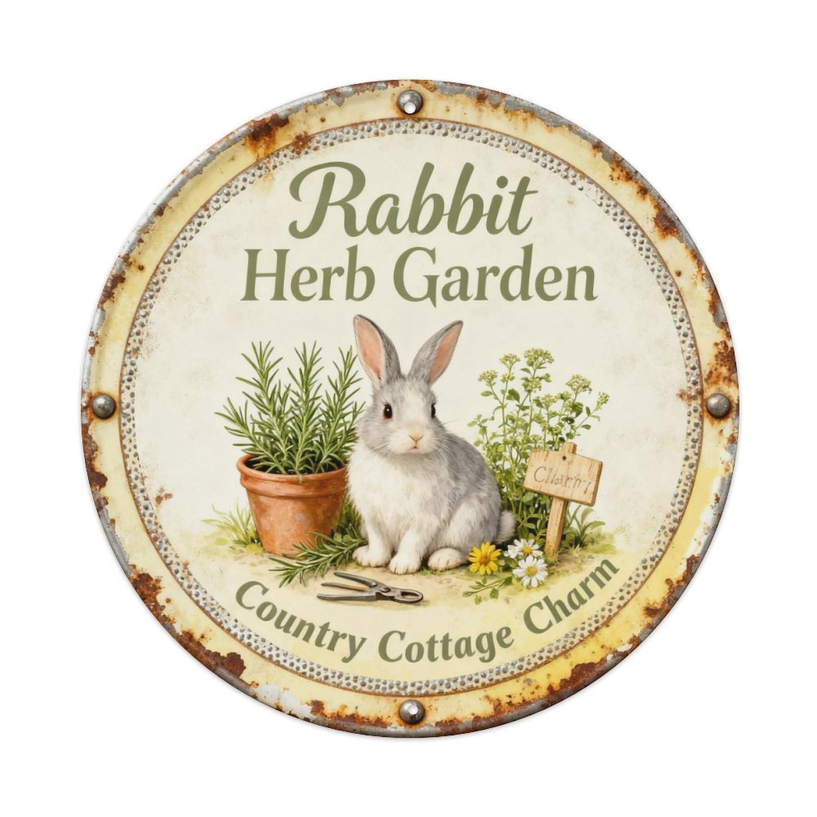 Rabbit Herb Garden Metal Tin Sign Plaque