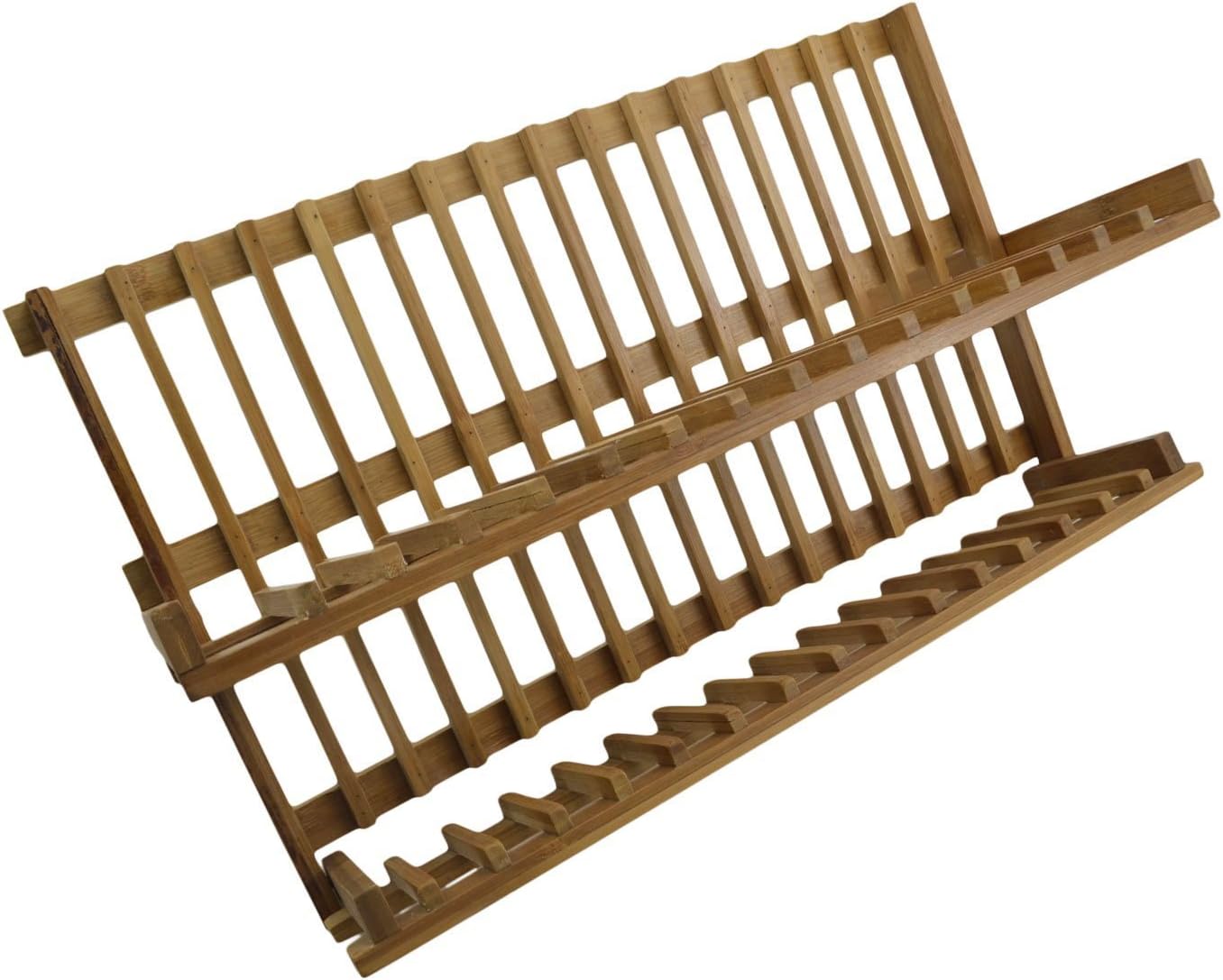 Folding Bamboo Dish Plate Drying Rack Dishrack Tea Coffee Cup Drainer Storage