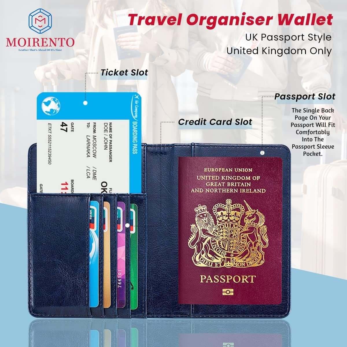 Custodia per passaporto, da viaggio, con blocco RFID, unisex, colore: blu navy
