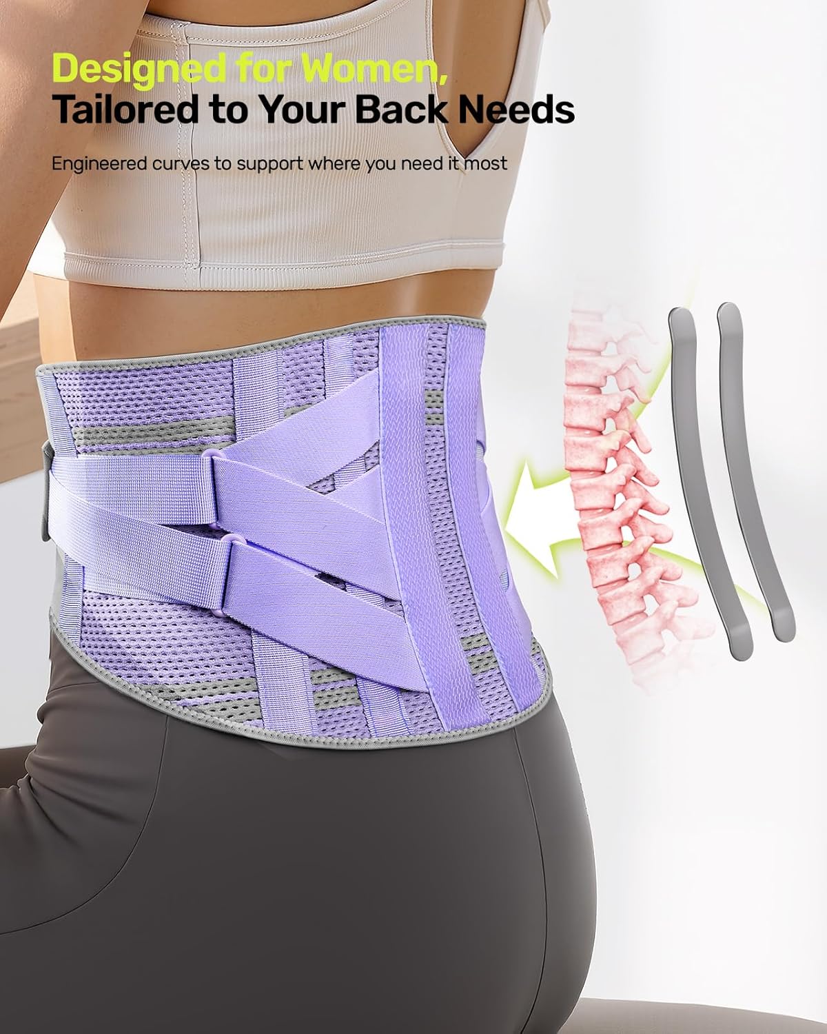 Back Brace for Lower Back Pain Women with 9X Support System, Ergonomic Lumbar Support for Pain Relief, Breathable Mesh Design with 3D Silicone Pad for Sciatica, Purple Size M (Waist: 33.5"-39.4") - Image 6