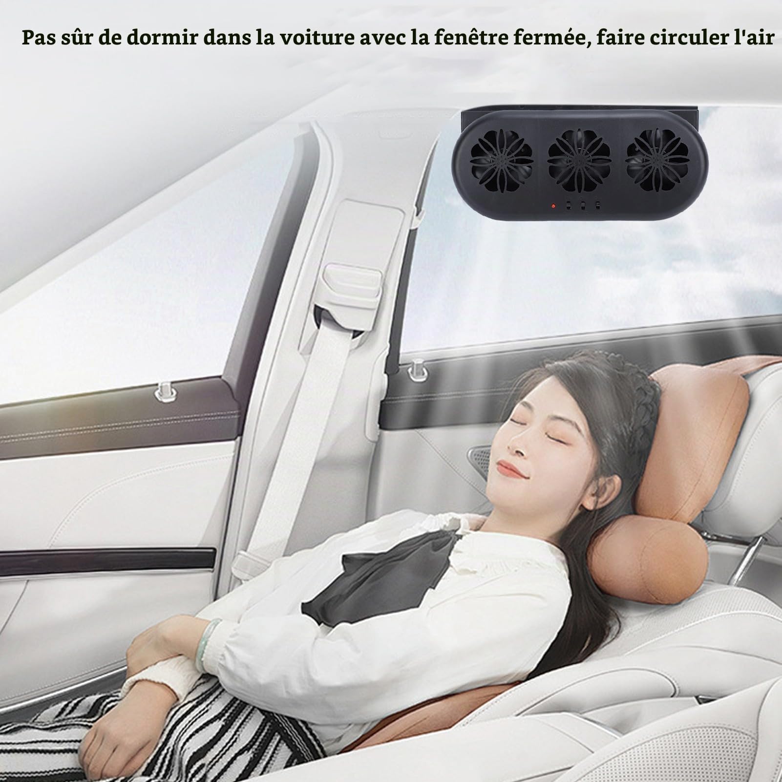 Ventilateur D'échappement à énergie Solaire en Voiture, Ventilation de Fenêtre de Véhicule 3 Ventilateurs, Ventilateur de Refroidissement à éVent de Voiture Rechargeable USB,