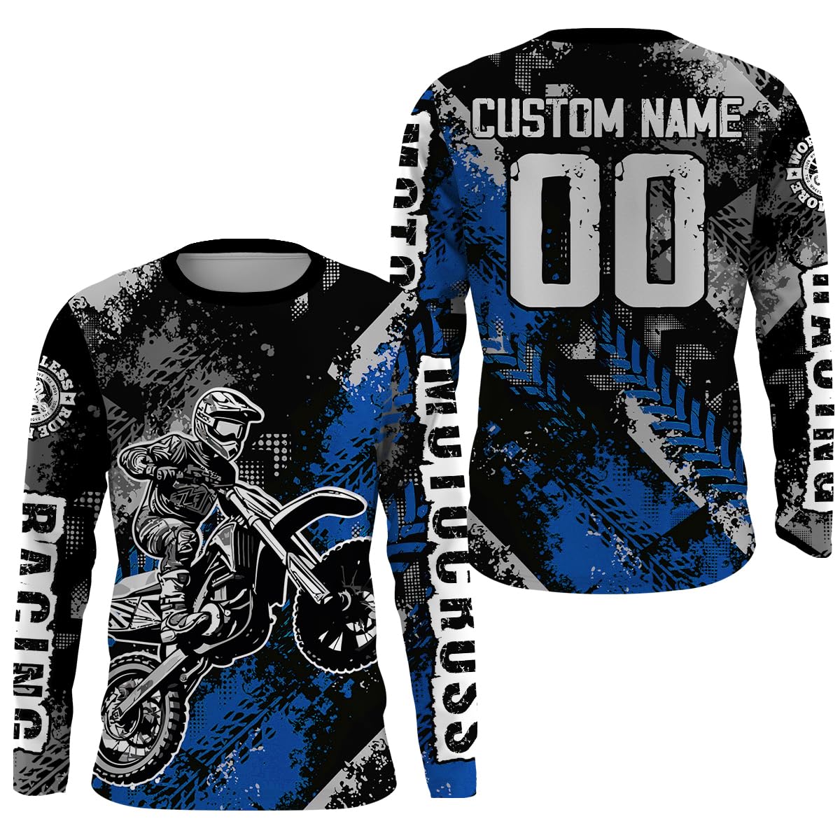 Custom Motocross Racing Jersey Youth UPF30+ Dirt Bike Shirt Men Kid Women Off-Road MX Racing Motorcycle Riding Jersey XM246 (Blue, Polyester)