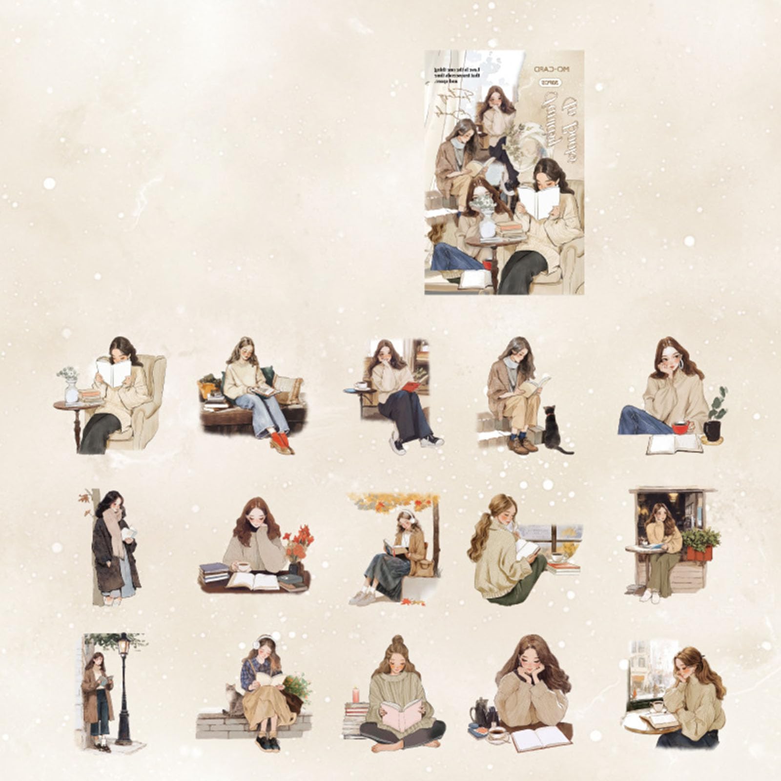 Reading Girl Sticker Decorative Stickers Cartoon Lovely Journal Stickers for Journaling Decoration Luggage