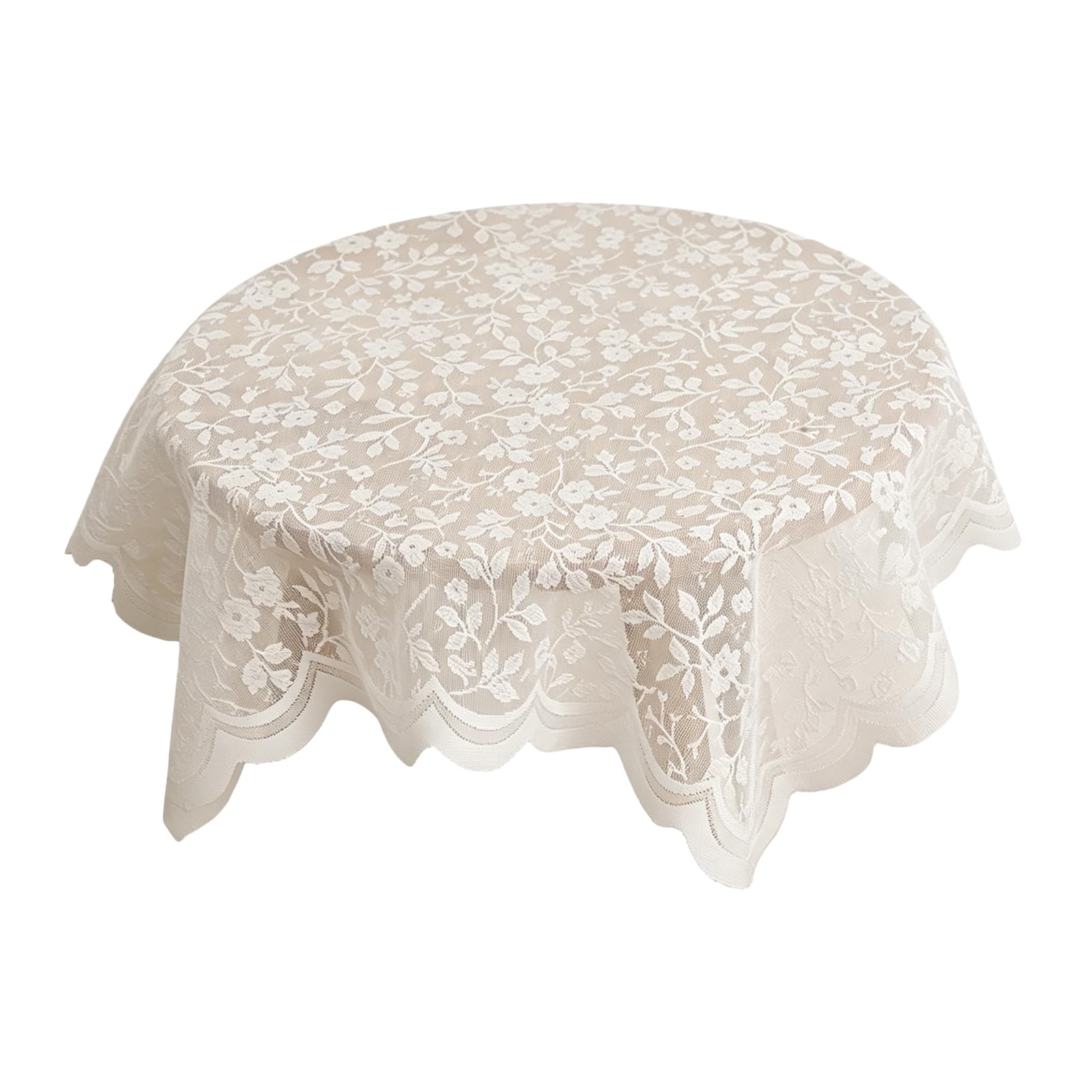 sugerou Lace Tablecloth with Scalloped Edge – Machine Washable Square Cover for Microwave Printer, Decorative Lace Cloth for Bedside Coffee Table (60/90cm) White Small
