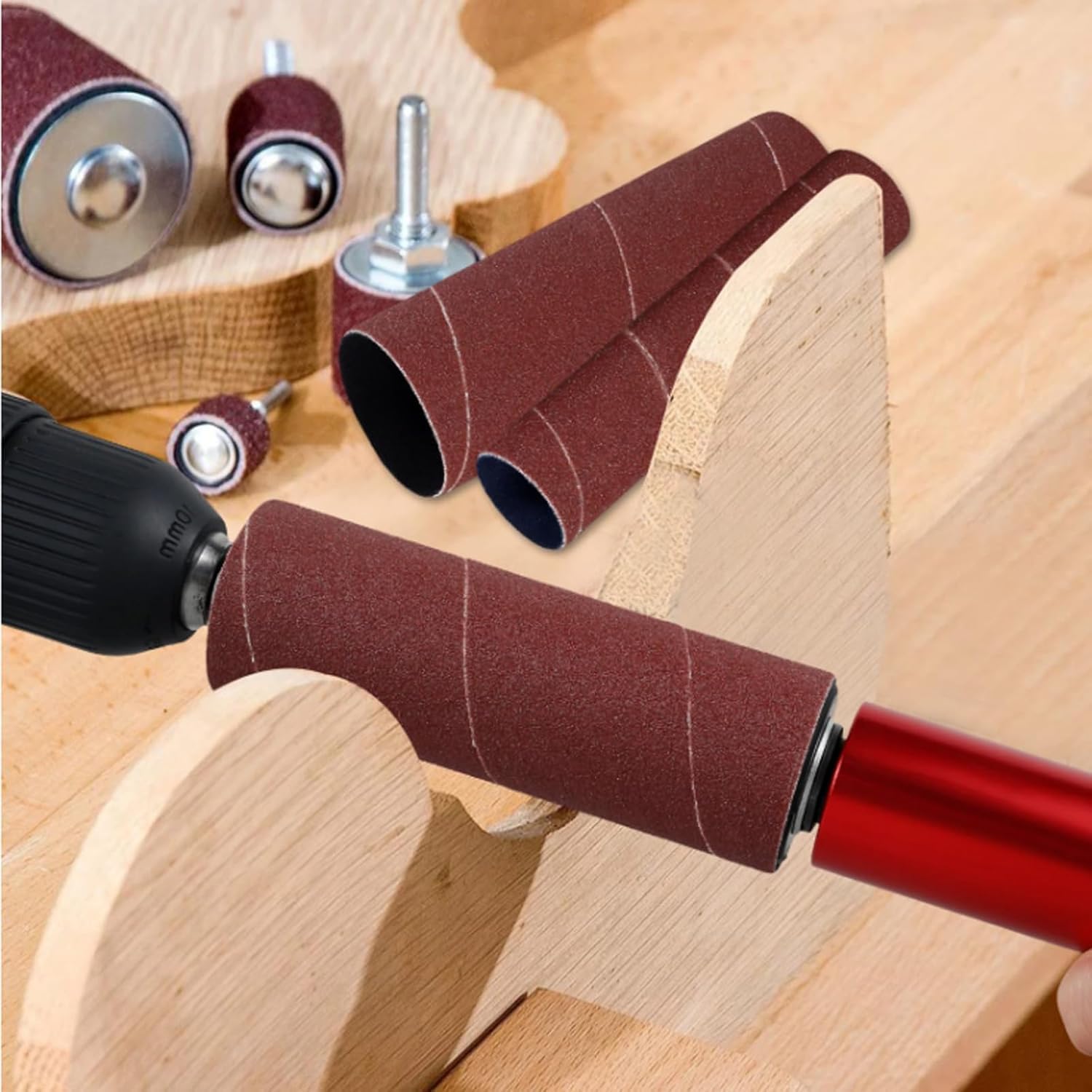 Gummi Schleiftrommel Set, 13 Stück Schleifhülsen Schleifwalzen für Bohrmaschine, 25mm 38mm Spindelschleifer-Adapter, Handgeführte Schleiftrommel Set für Holz, Metall, Kunststoff