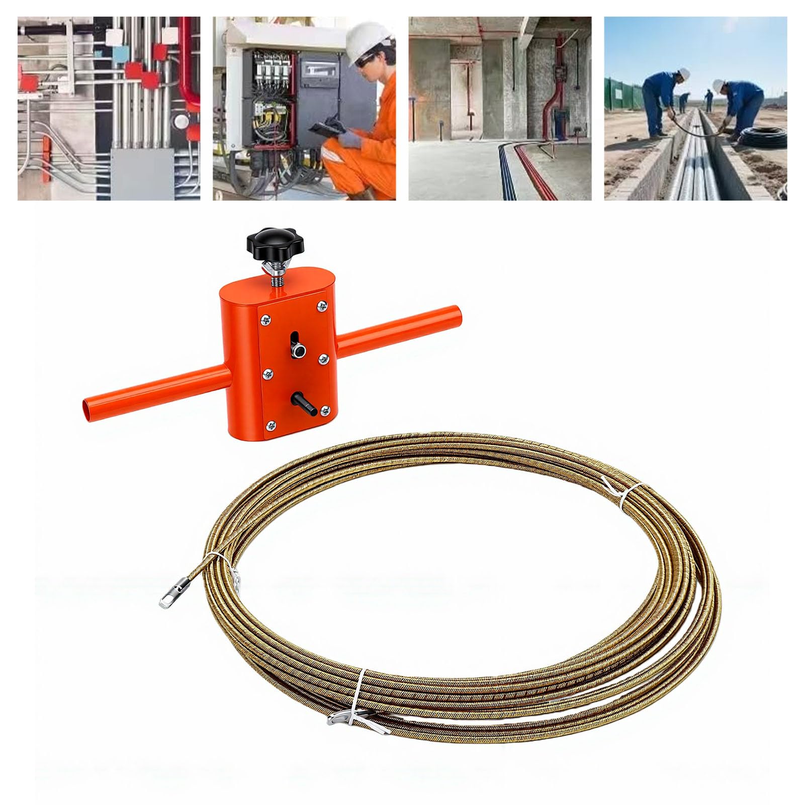 Fockety Wandverkabelungsmaschine, Automatischer Elektrischer Drahtzieher mit Bohradapter und 49,2 Fuß Stahldraht für 3–8 Mm Kabel, Kabel-Einfädelvorrichtung für Versteckte Rohre