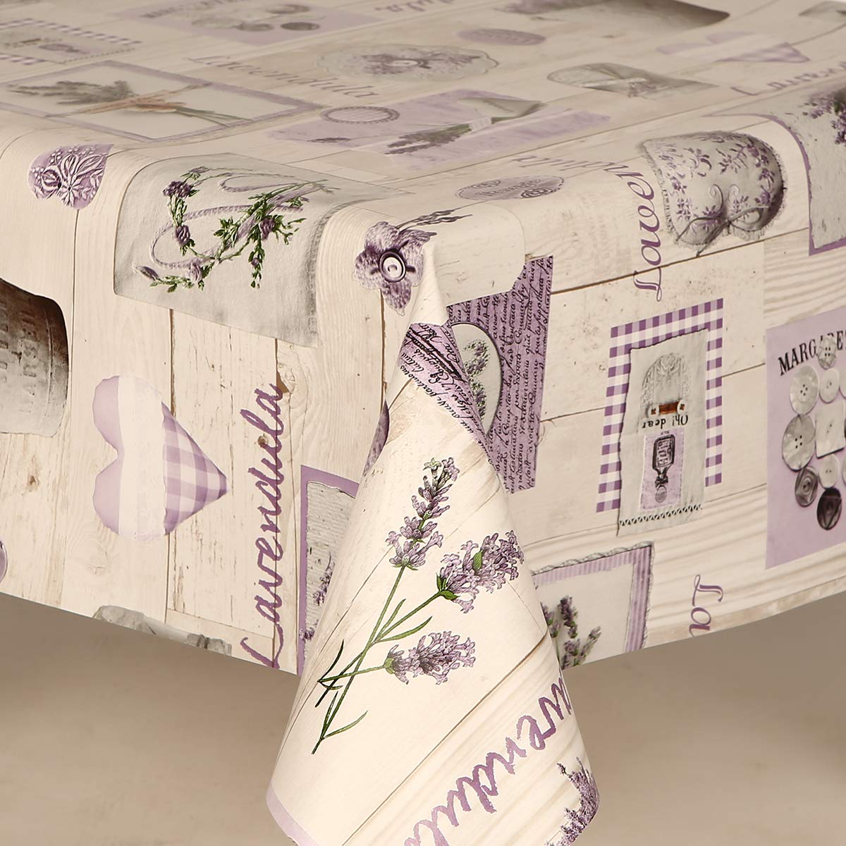 Home Expressions Lavender Lilac Moden Lavender Collection Pvc Wipe Clean Vinyl Table Cloth/Protector Textile Backing (183Cm X 135Cm Oval)