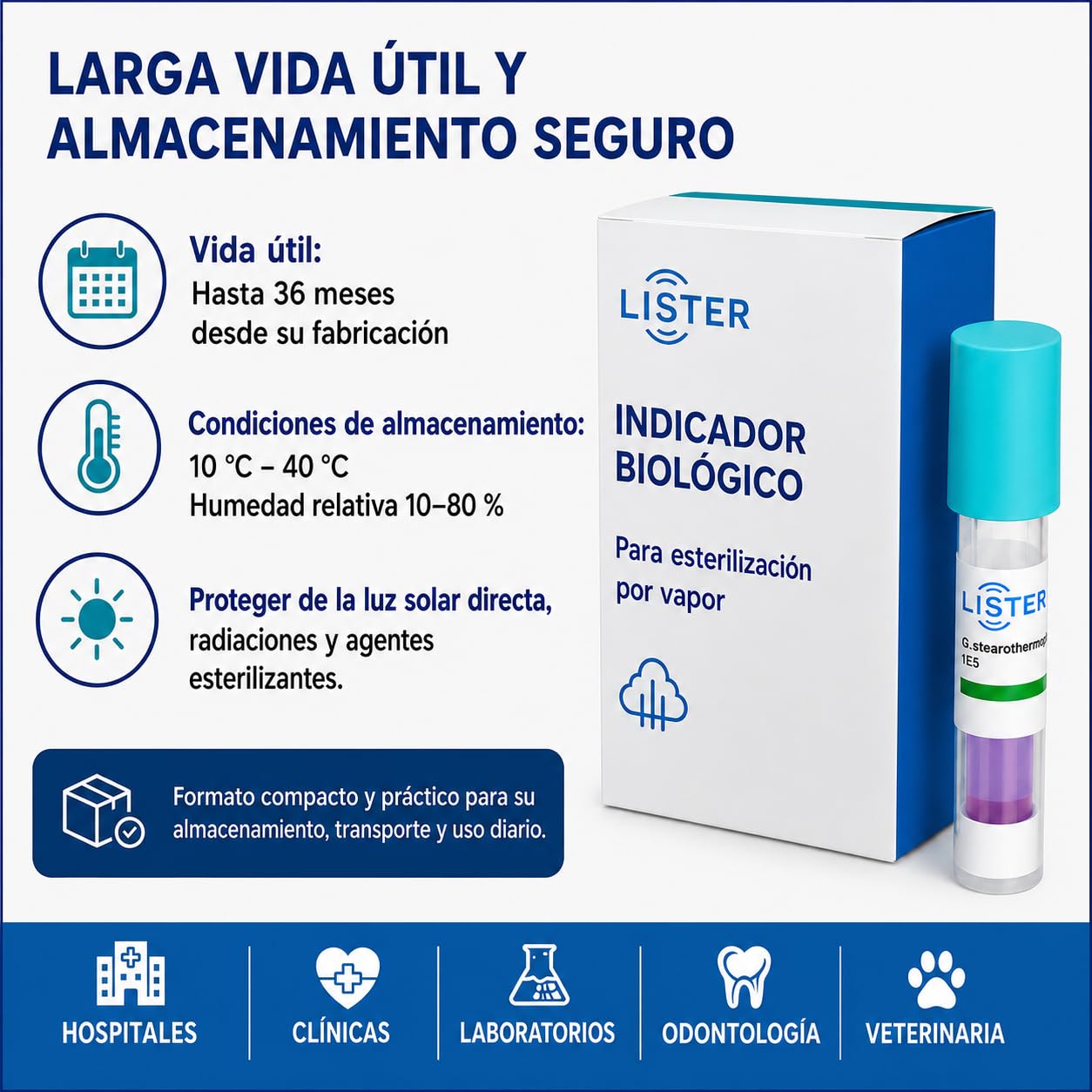 IPO IMPORT ODONTOLOGY - Indicador Biológico LBS144 para Esterilización por Vapor 25Pcs - Autoclave 121-135 °C - Geobacillus Stearothermophilus ATCC 7953 - Resultado en 24 h - Control ISO 11138.