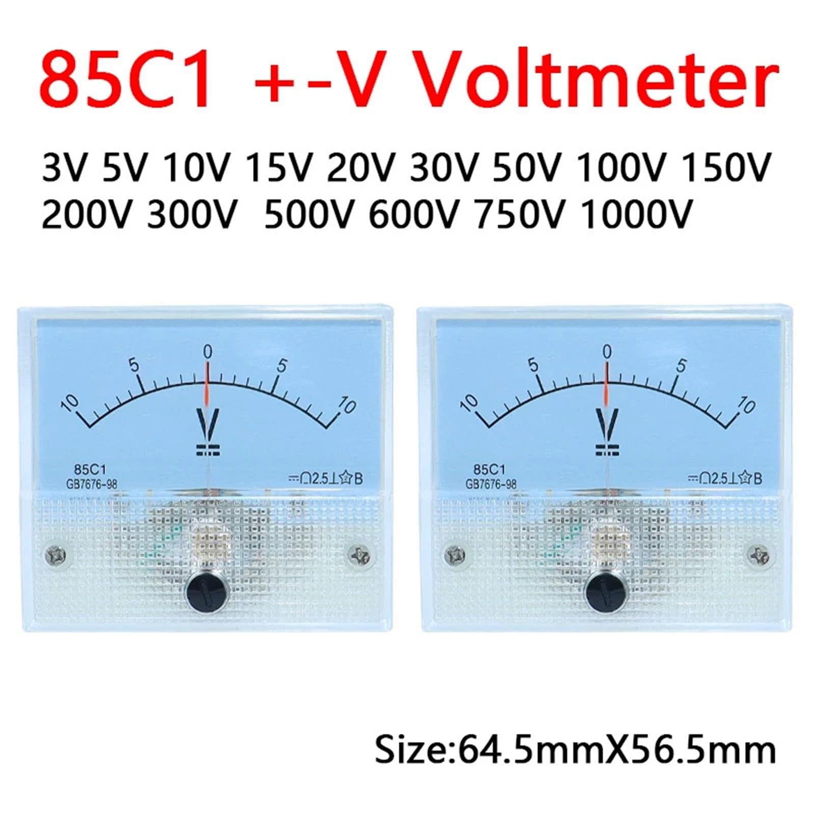Comprobador de Voltaje Voltímetro analógico de Panel, 1 Pieza 85C1-V, Tipo Puntero, bidireccional, Blanco, for múltiples voltajes(600V -0-600V)