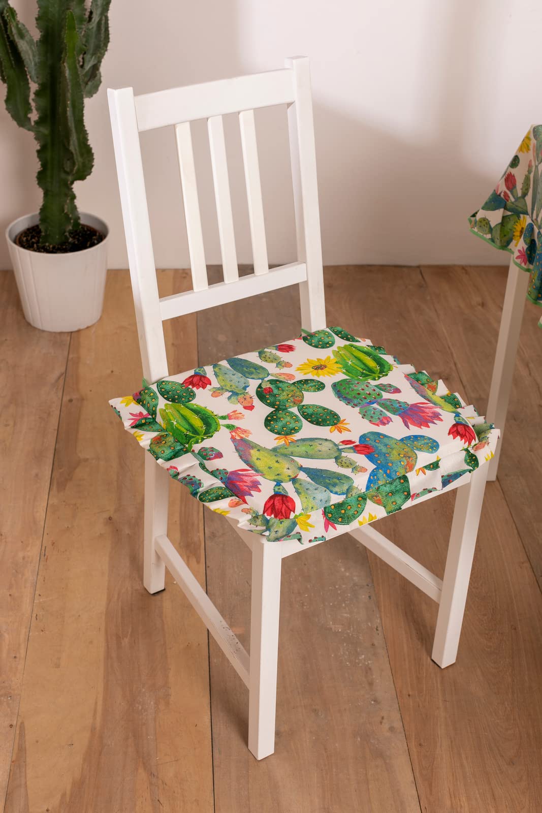 PARAMAISON Cuscini Coprisedia Shabby Chic Country Cactus, Volant ai Bordi, Imbottito, con Laccetti, Sfoderabile, 40x40 cm, Set da 6 pezzi
