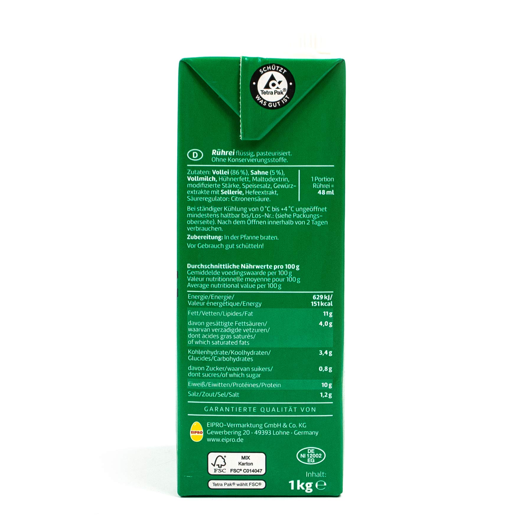 Eifix - 5er Pack Schlemmer Rührei pfannenfertig 1 kg Packung - Eipro Vollei flüssig lecker gewürzt mit bester Sahne (pasteurisiert)
