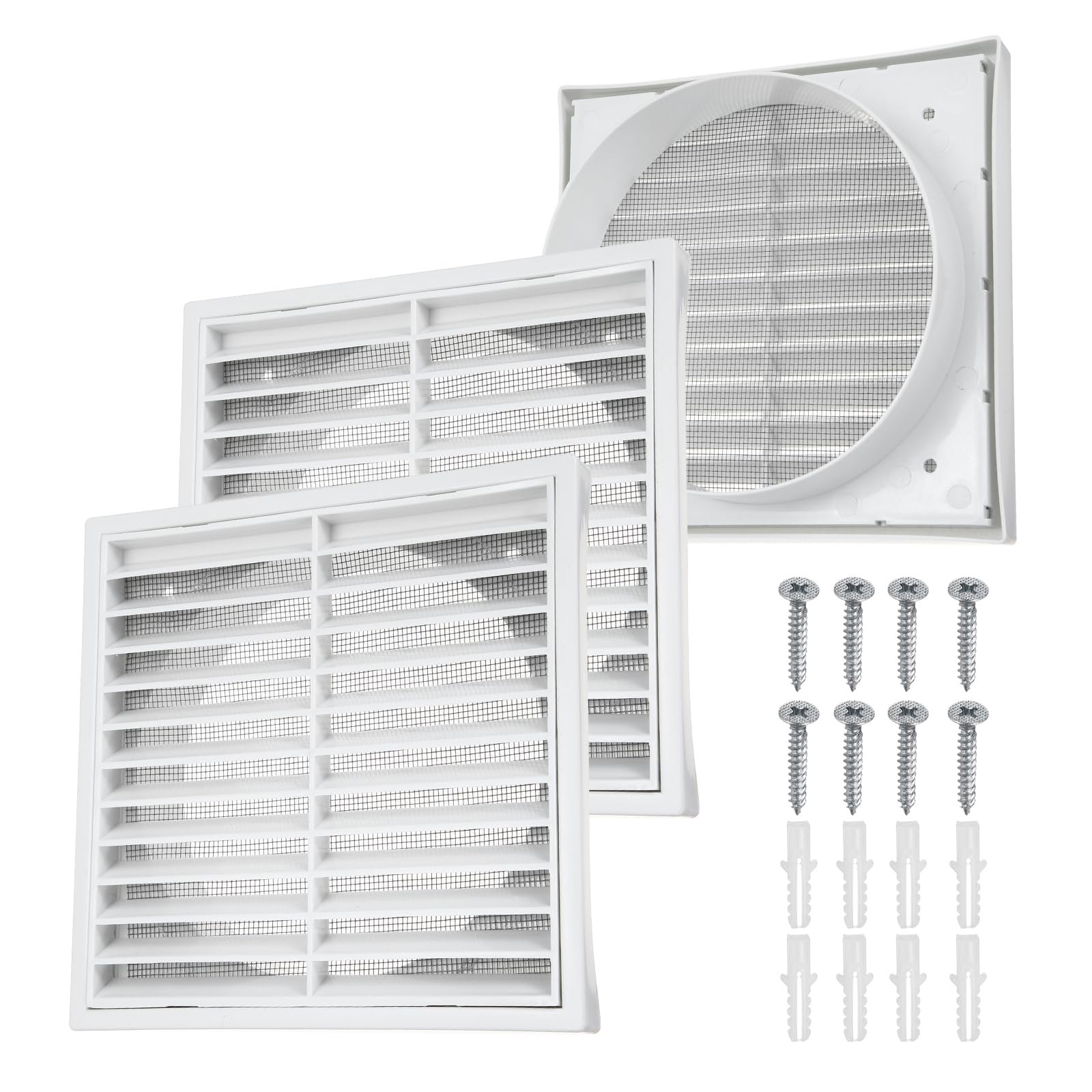 sourcing map 2Set Vent Cover with Screen Mesh (6" Opening, 6.9"L x 6.9"W) - Square Louver Air Wall Vent ABS Plastic Exhaust Ventilation Grille for Central AC/Bathroom/Kitchen/Garage, White