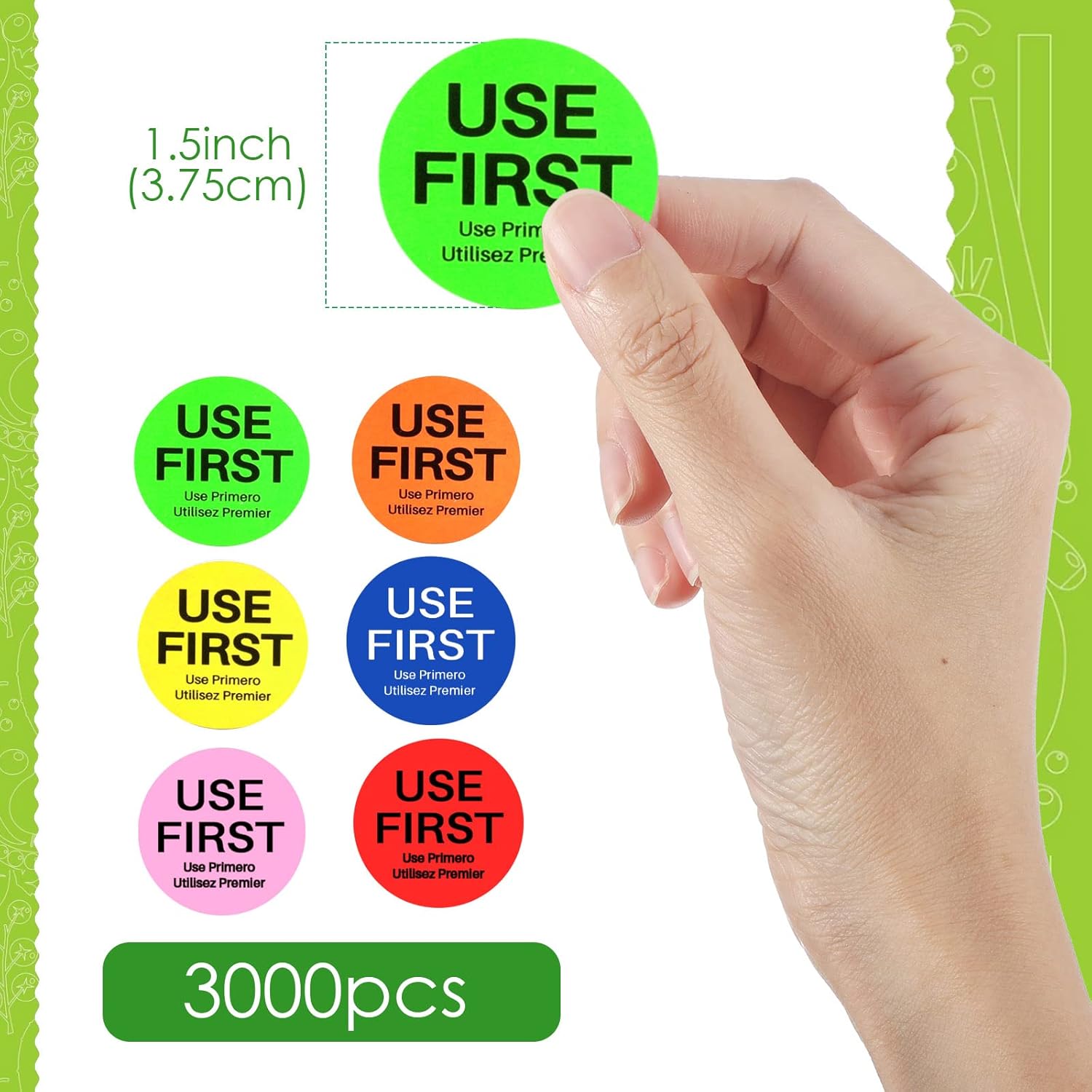 Yexiya 3000 Pcs 1.5 Inch Use First Inventory Control Label Permanent Adhesive Restaurant Quality Food Labels Use First Stickers Food Service Disposable Labels Small Circle Stickers(Assorted Colors)