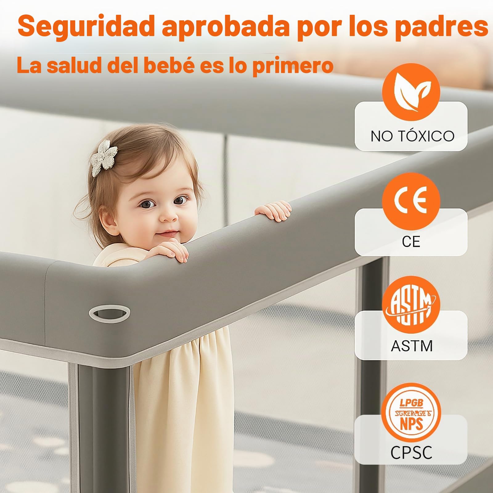 Parque infantil plegable para bebé con alfombrilla - 127x127CM - Parque, montaje rápido, seguro y portátil para interior y exterior (gris)