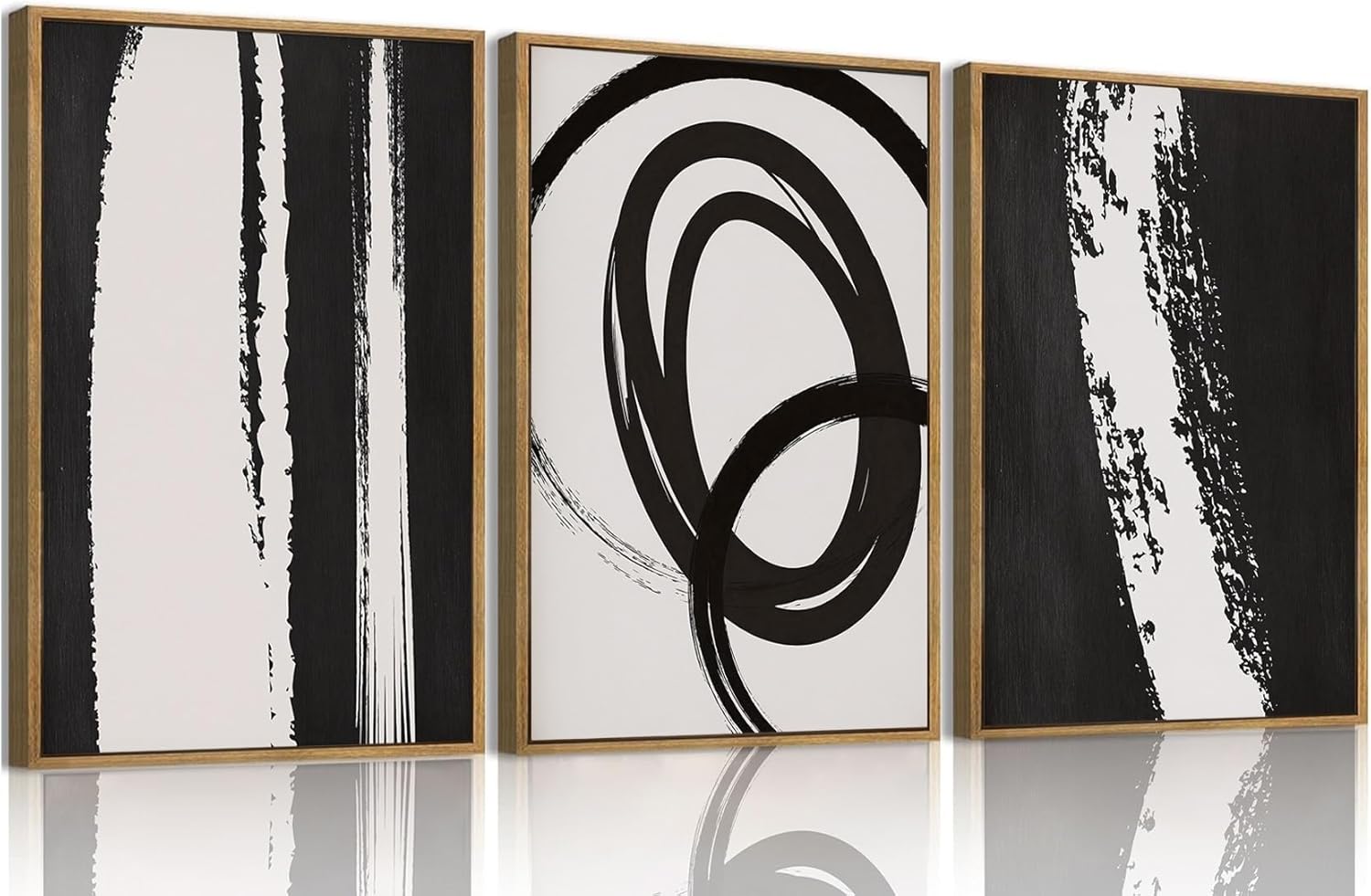 OIQArtOIQ 3 Piece Large Abstract Canvas Wall Art For Living Room Black and White Framed Wall Art Dynamic Lines Geometric Modern Minimalism Art Prints Artwork For Bedroom Office Dining Room 12x16 in Abstract Black Round Framed 12"x16" Natural