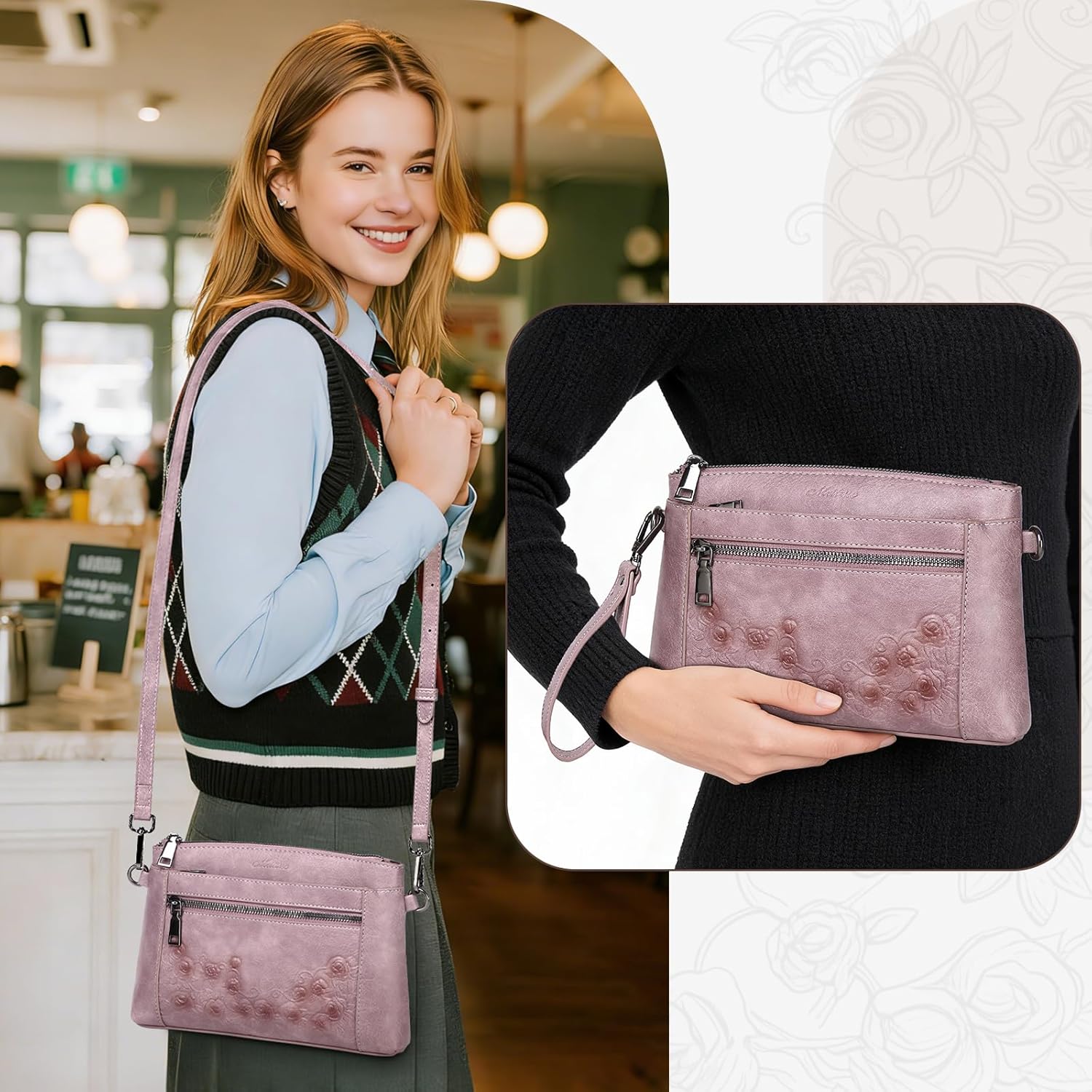 MEITRUE Wristlet Wallet Small Crossbody Bags for Women Clutch Purse Leather Phone Purse with Adjustable & Detachable Strap