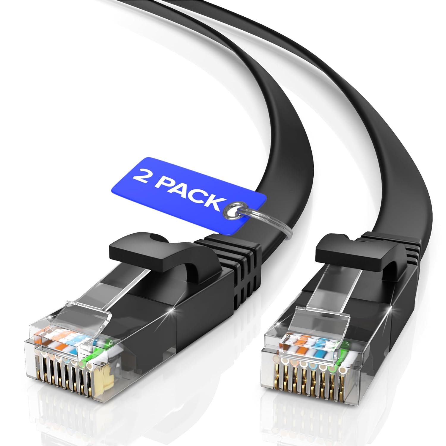 Cat6 Ethernet Cable 50ft, 2-Pack Black - Flat High-Speed Network Cables for Gaming, Streaming, Router, Modem, PC, PS5, Xbox - Durable & Space-Saving Design