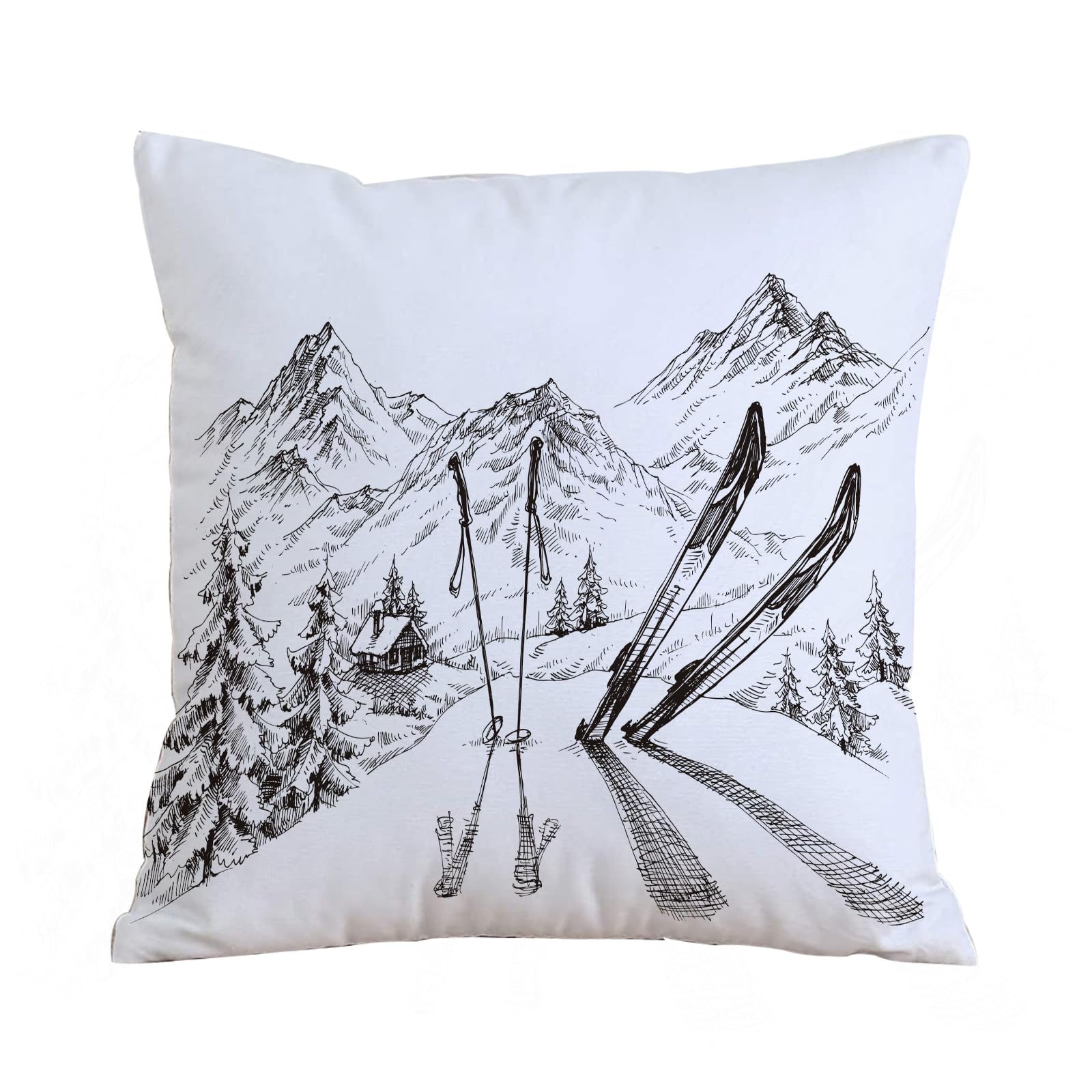 AELKSP Cushion Cover Decorations Pillow Cover Home for Livingroom Couch Sofa Decor Throw Pillow Case Gifts,Holidays at ski background mountains panorama in winter sketch,16x16 in