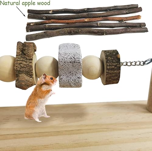Miniatura 2 de kathson Plataforma de repisa de madera para hámster, juguetes para masticar, accesorios para jaula de chinchilla, accesorios de conejillo de indias,