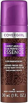 Covergirl Simply Ageless Skin Perfector Essence Foundation, 80 Deep, Tinted Skincare Makeup Hybrid, Sheer Tint, Radiant Finish, Glowy Finish, Vegan Formula, 1.0oz