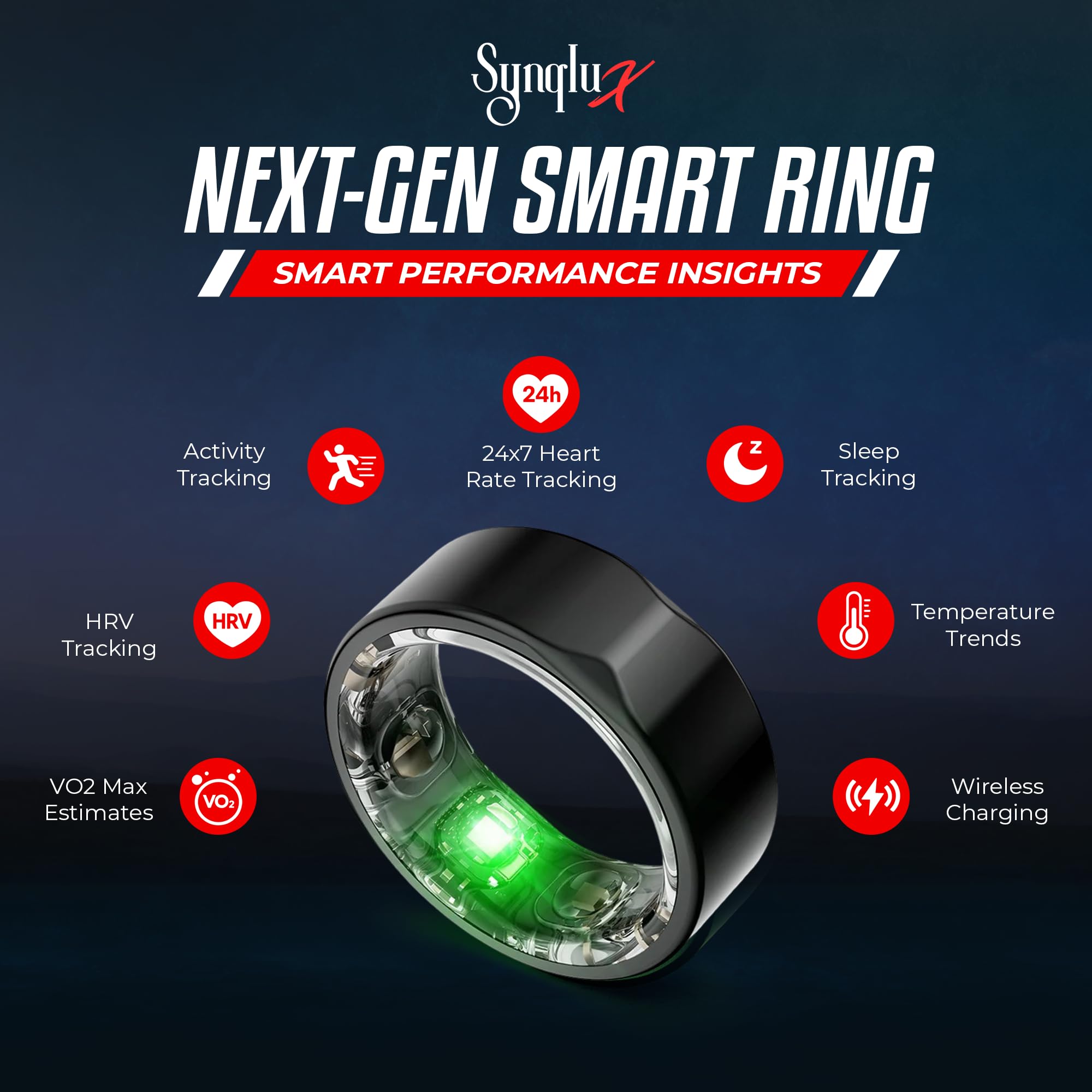 Anello intelligente in titanio (nero misura 6) – anello di monitoraggio fitness e sonno con cardiofrequenzimetro, activity tracker, batteria 10 giorni, senza abbonamento, unisex