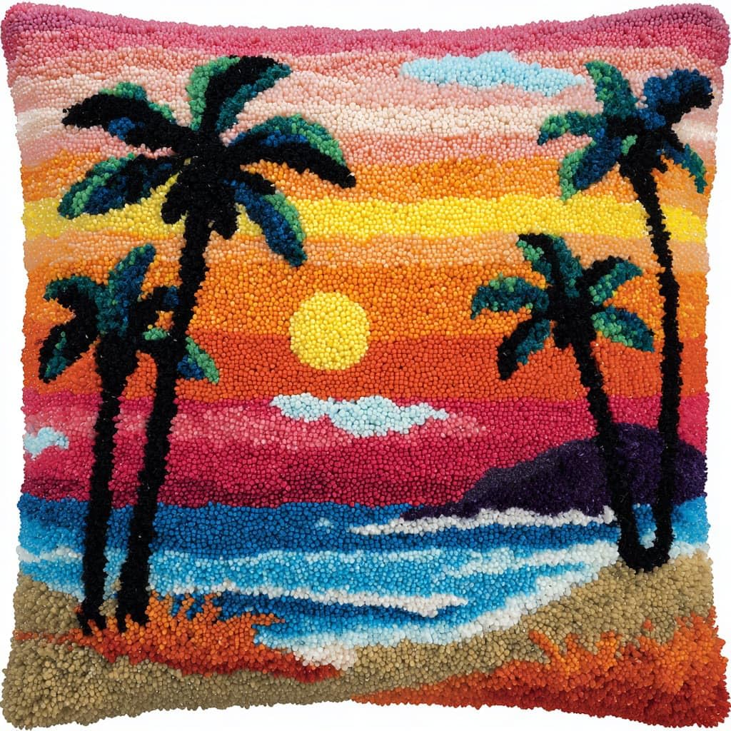 Henypt Latch Hook Cushion Kits Seaside Scenery