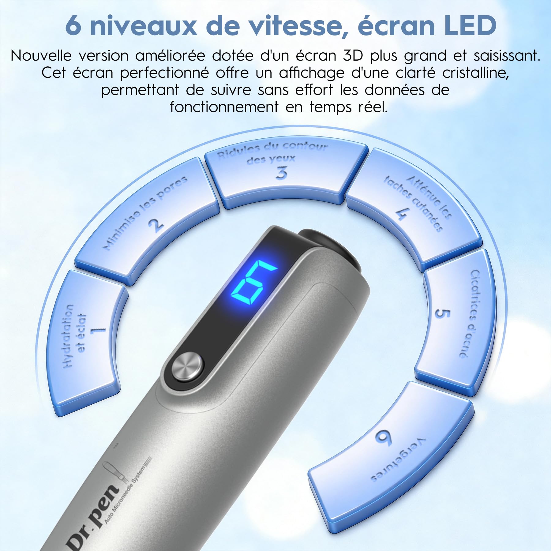 Dr. pen Ultima M8S Microneedling Pen, Stylo de Microneedling Professionnel Sans Fil avec 20 Cartouches, 6 Vitesses Réglables et Affichage LED, pour la Croissance du Visage, Corps, Cheveux
