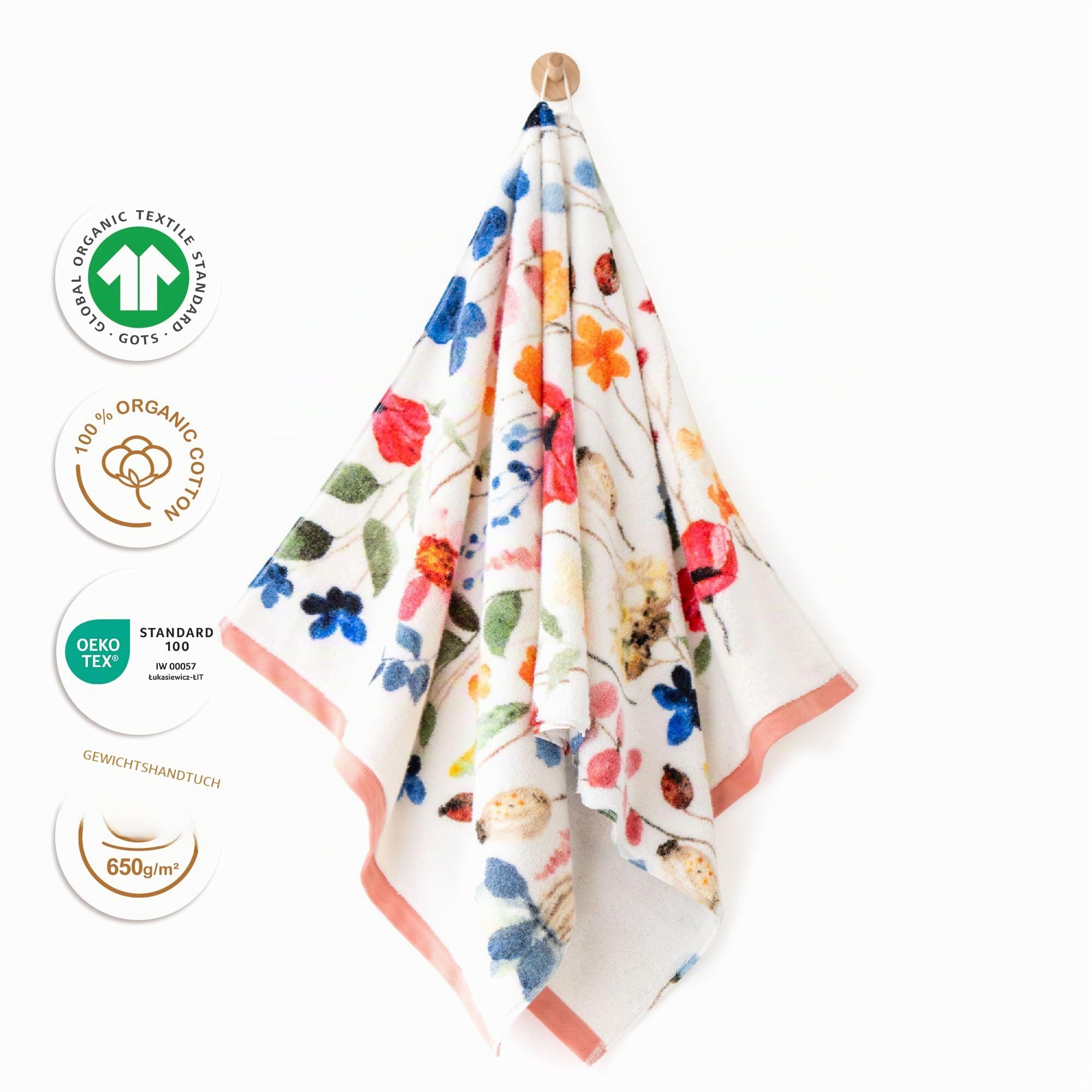 ZWOLTEX - Handtücher Premium Art Design - Meadow, Groß Bedrucktes Handtuch 70x140 cm, Badehandtuch aus 100% Organic Baumwolle 650g mit GOTS-Zertifikat, Weich und Saugfähig Towel