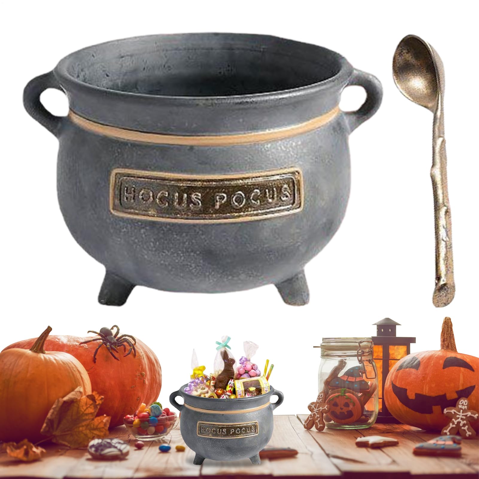 Chaudron de sorcière porte-aliments avec cuillère de service pour fruits et nougats