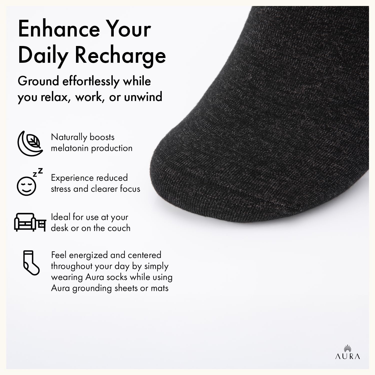 Aura™ Luxury Grounding Socks for Feet - 25% Pure Silver Grounding Socks for Women & Men - Black