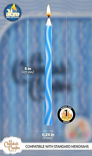 Miniatura 2 de Velas de Hanukkah de tamaño estándar  Velas de Janucá grabadas en ondas azules y blancas que se adaptan a la mayoría de menorás  Cera de calidad