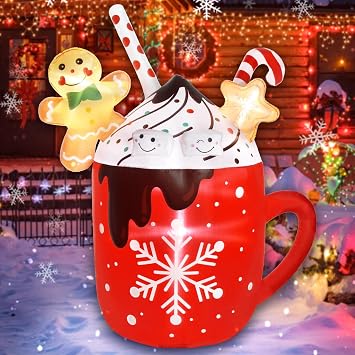 6ft Gingerbread Inflatable Christmas Decorations in Hot Cocoa Mug