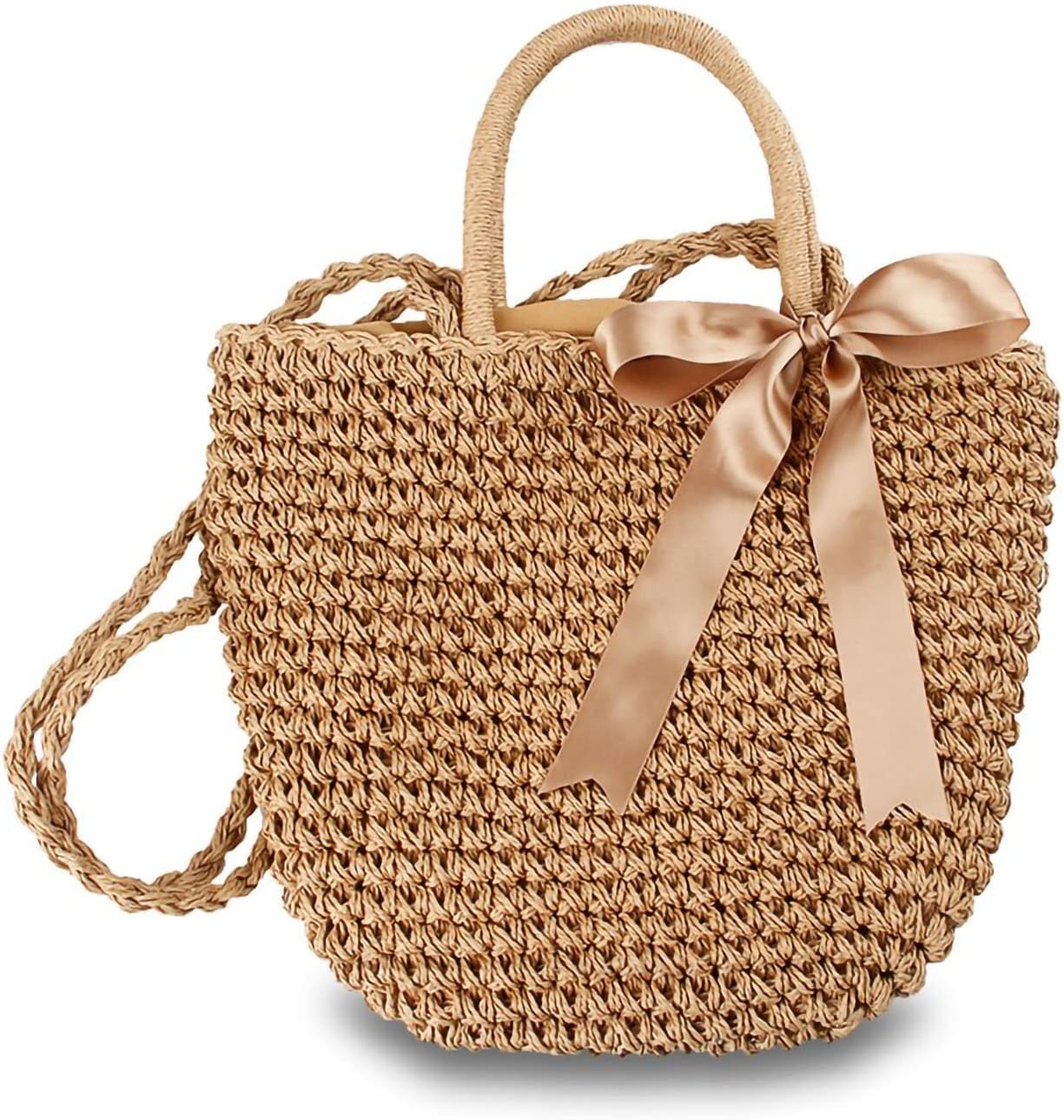Hogoo Straw Crossbody Bags for Women Woven Tote Handbags Straw Shoulder Bag for Summer Beach