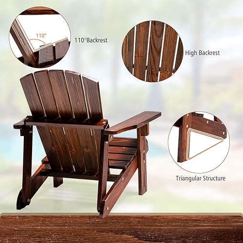 Miniatura 6 de Giantex Silla Adirondack de madera para niños, silla de patio para todo tipo de clima con respaldo alto, reposabrazos y capacidad de peso de 110