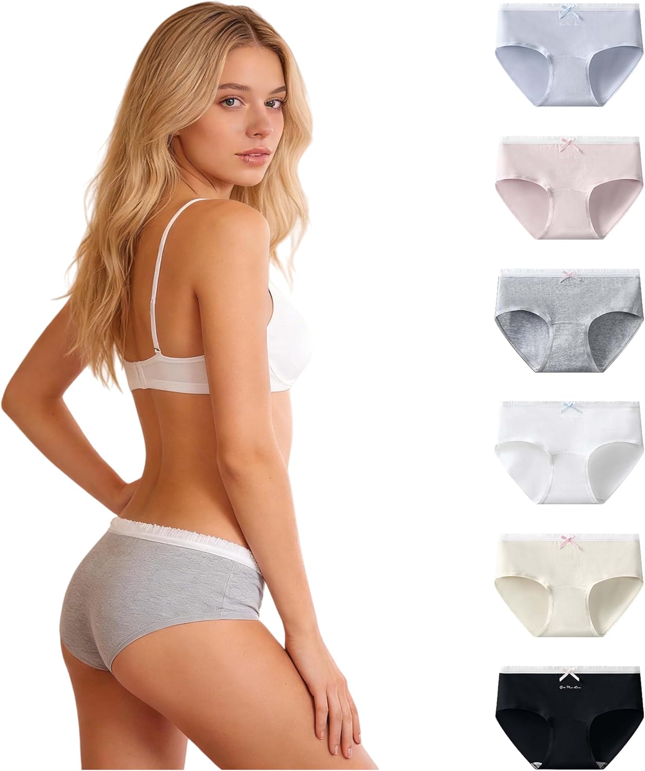 Cute Ruffled Cotton Womens Underwear for Women 6 Packs Panties Briefs Kawaii Bow Japanese-Style