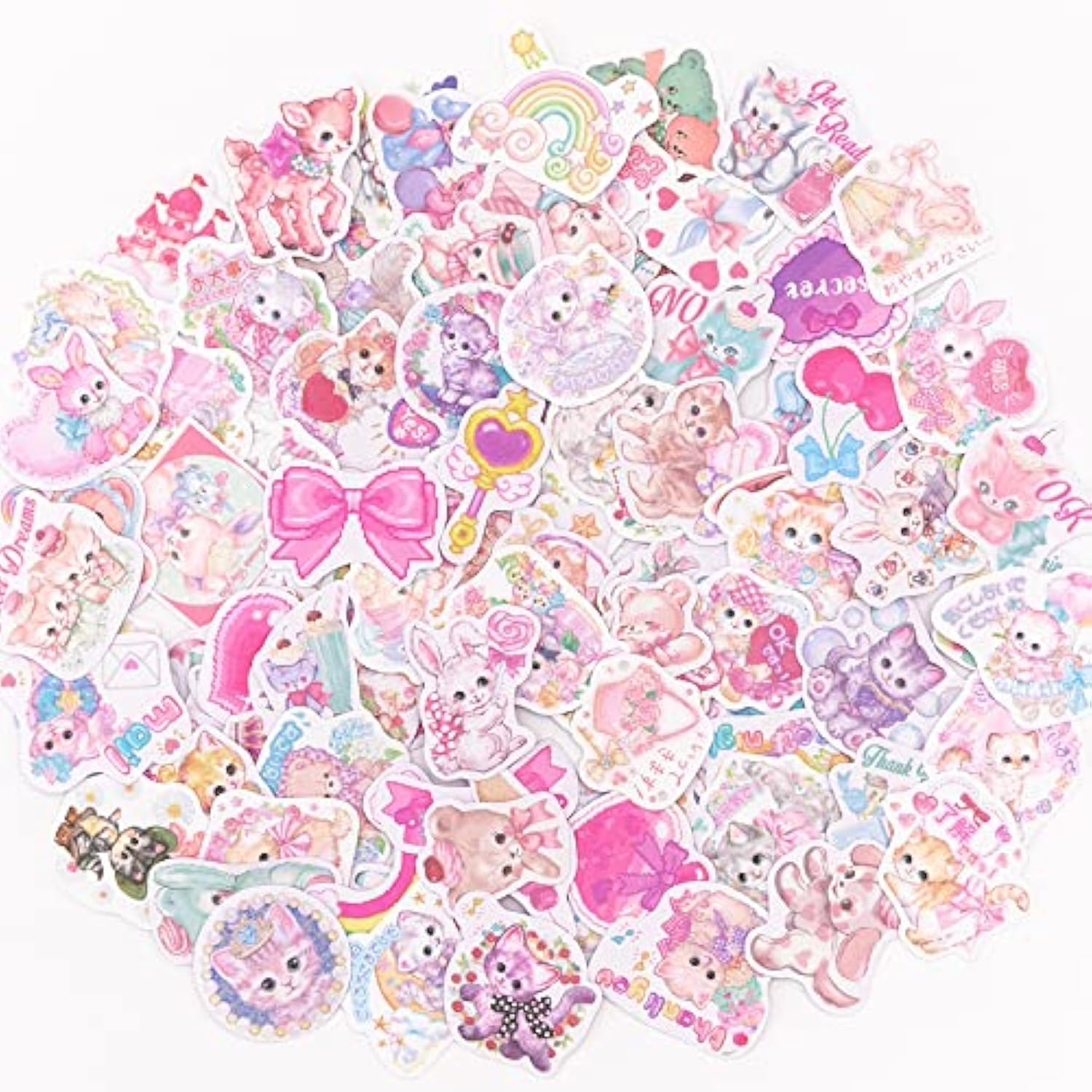 150pcs Kawaii Journal Stickers Pack Cute Cat Rabbit Stickers for Scrapbooking Diary Journaling Embellishment Supplies Washi Paper Sticker for Craft(