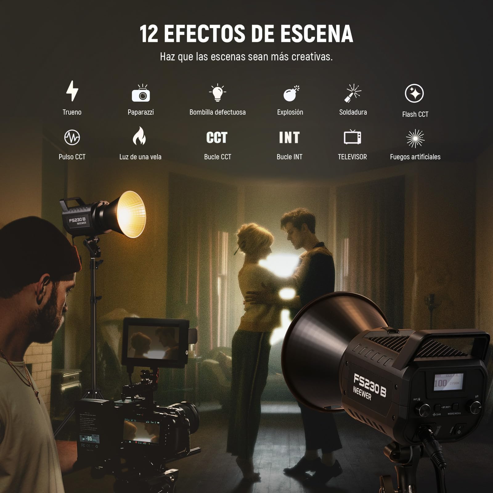 NEEWER FS230B Luz LED de Estudio para Vídeo, 230W COB Bicolor, Iluminación Continua con 2,4G/App Control, 110000Lux/m, 2700K-6500K, CRI 97+, Montura Bowens, Paño de Limpieza para Fotografía y Vídeo
