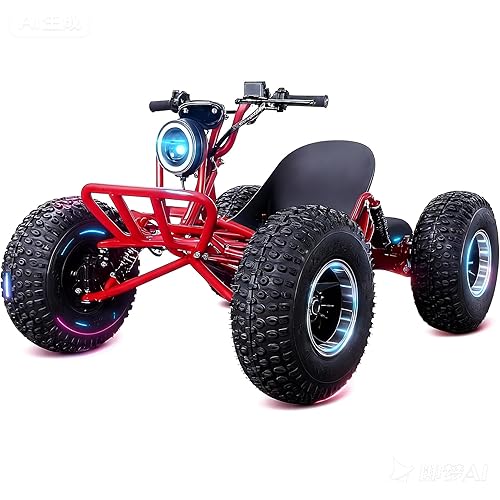 Adults & Kids Electric Off-Road Go Kart, 12-Mile Range, Brushless Peak 4000W, 31MPH, 3 Speed + Reverse, Shaft Drive Diff, AT19x7-8 Tires, Backyard/Private Trails, Beach/Sand（Red）