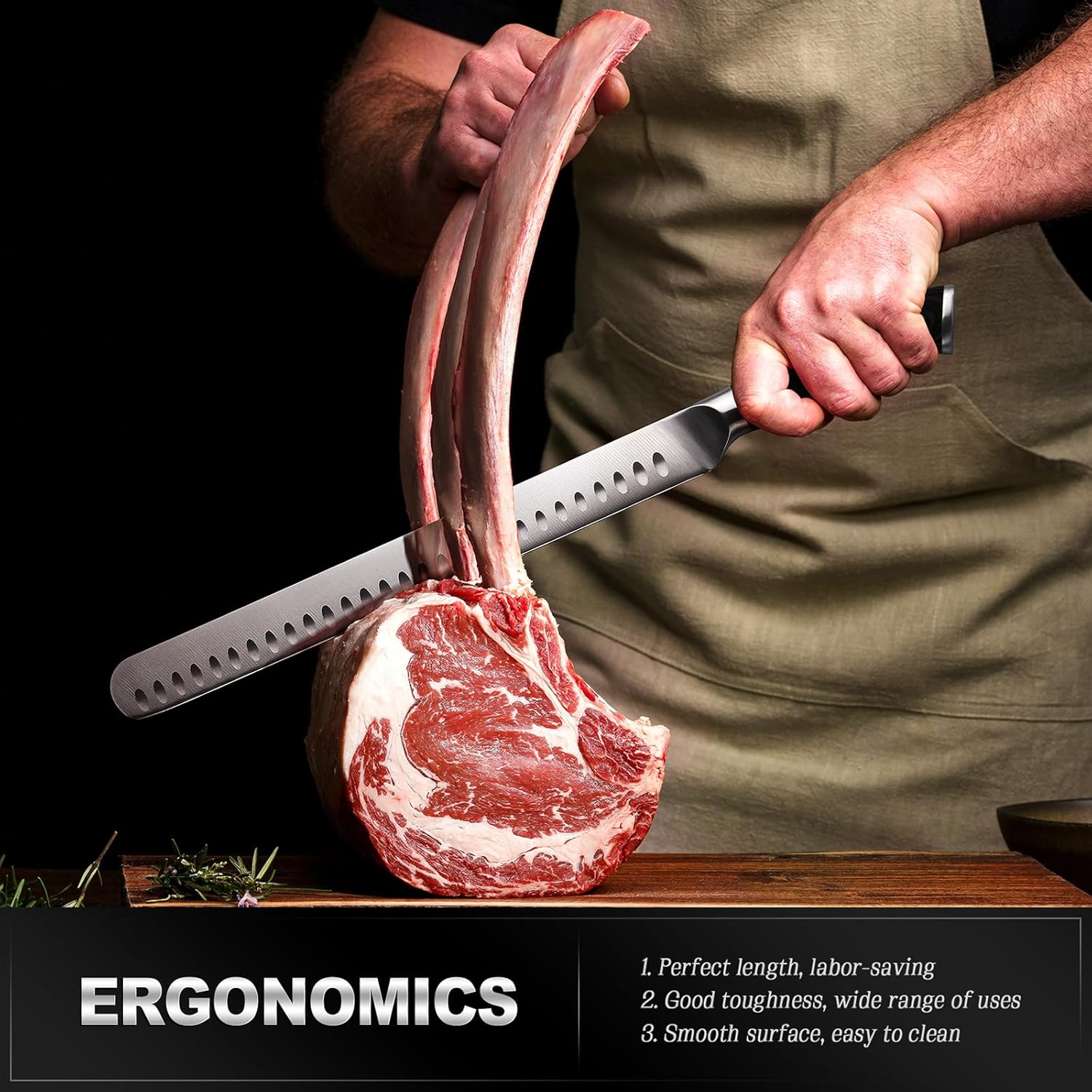 YFWOOD Slicing Carving Knife, 12 inch Brisket Knife for Meat Cutting, BBQ, Turkey – Razor Sharp High Carbon Stainless Steel Slicing Knives, Full Tang, Ergonomic Handle, Professional Chef's Knives - Image 6