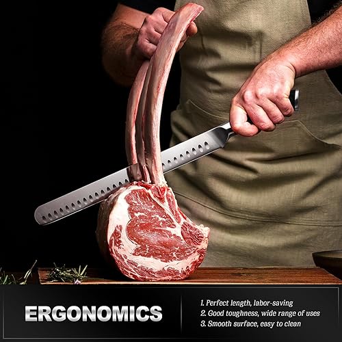 Miniatura 6 de YFWOOD Cuchillo de corte para rebanar, cuchillo de pechuga de 12 pulgadas para cortar carne, barbacoa, pavo  Cuchillos afilados de acero inoxidable