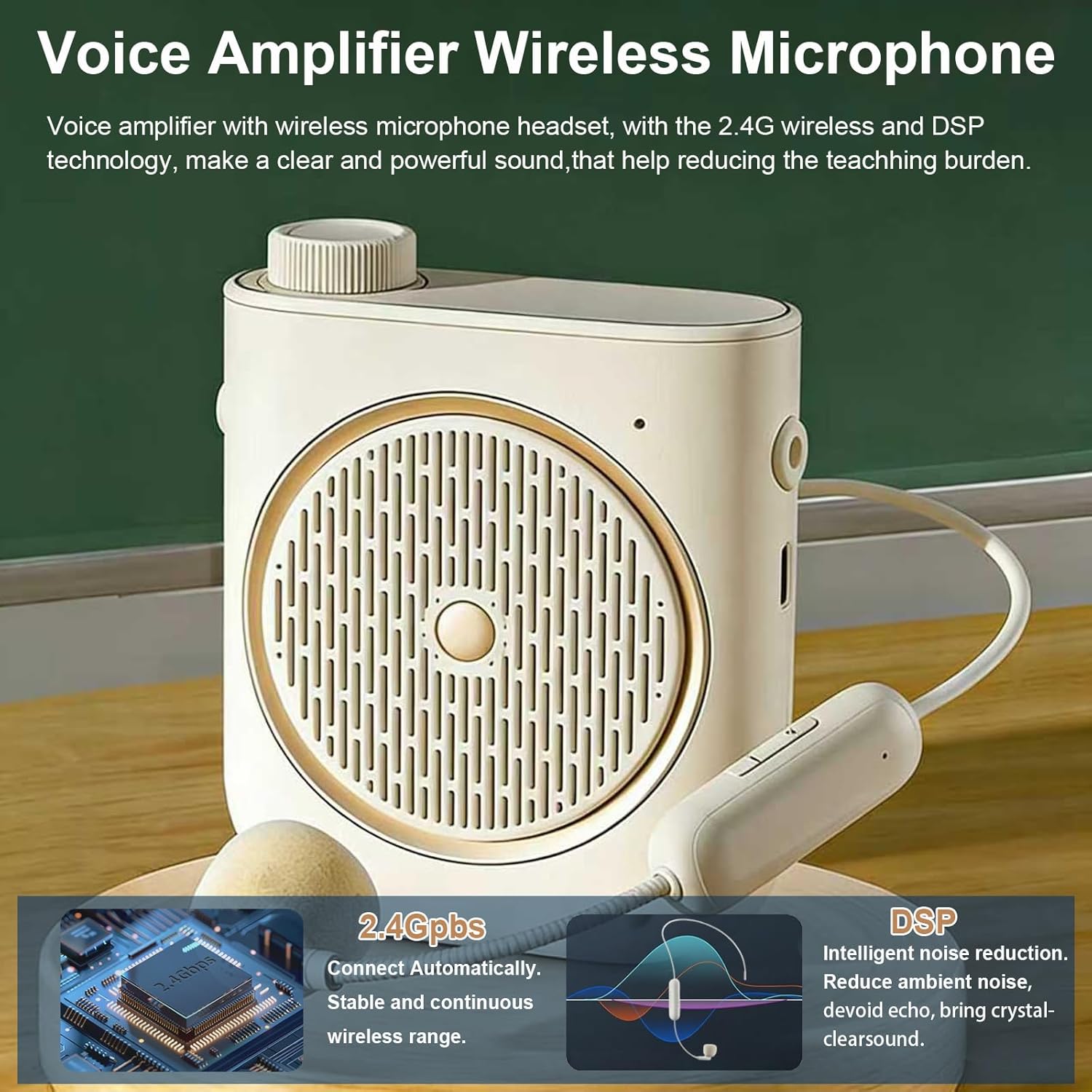 Voice Amplifier with Wireless Microphone Headset, Voice Amplifier Wireless Microphone for Teachers, Mini PA System Speaker, Portable Voice Amplifier for Classroom, Speech,Tour Guide (Cream) - Image 3